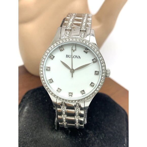 Bulova Women's Watch 96X145 Quartz Mother of Pearl Dial Silver Steel 32mm Set - Picture 1 of 14